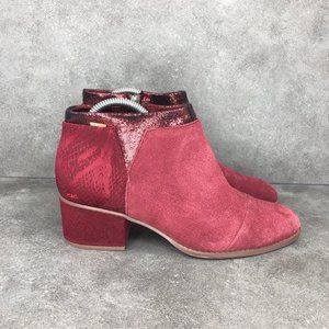 Toms Loren Suede Ankle Boot Bootie, Burgundy Red, Women's 7.5